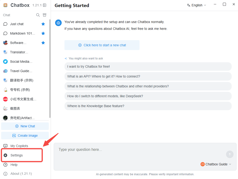 Open Settings in Chatbox