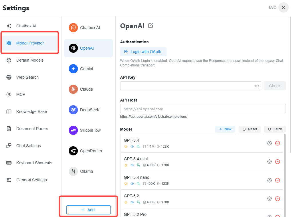 Open Model Provider and click Add