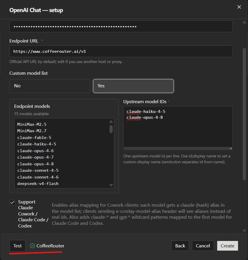 Test the provider and configure model mappings