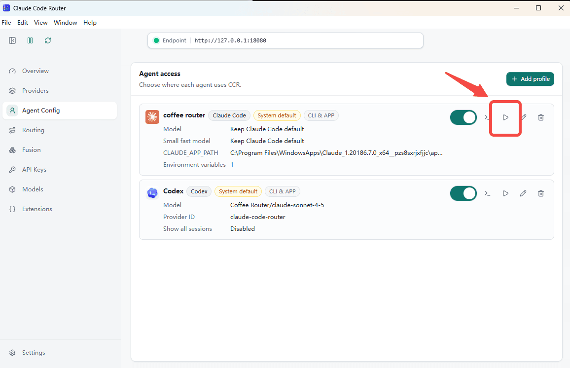 Start Coffee Router from Agent Config