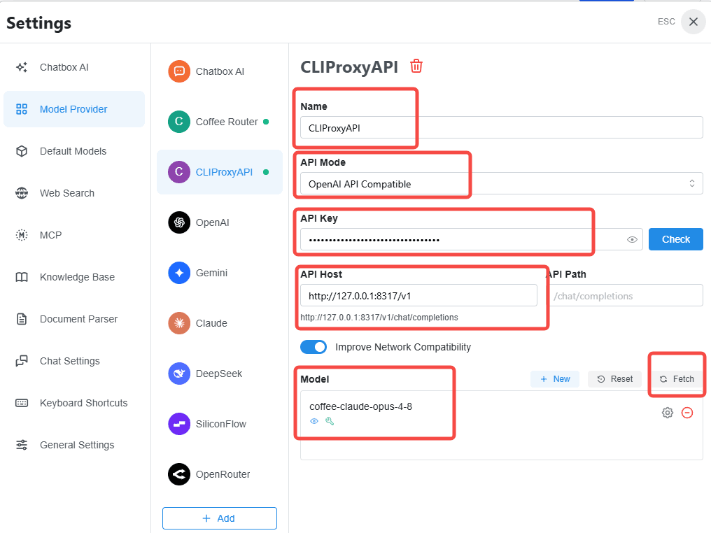Configure CLIProxyAPI in Chatbox