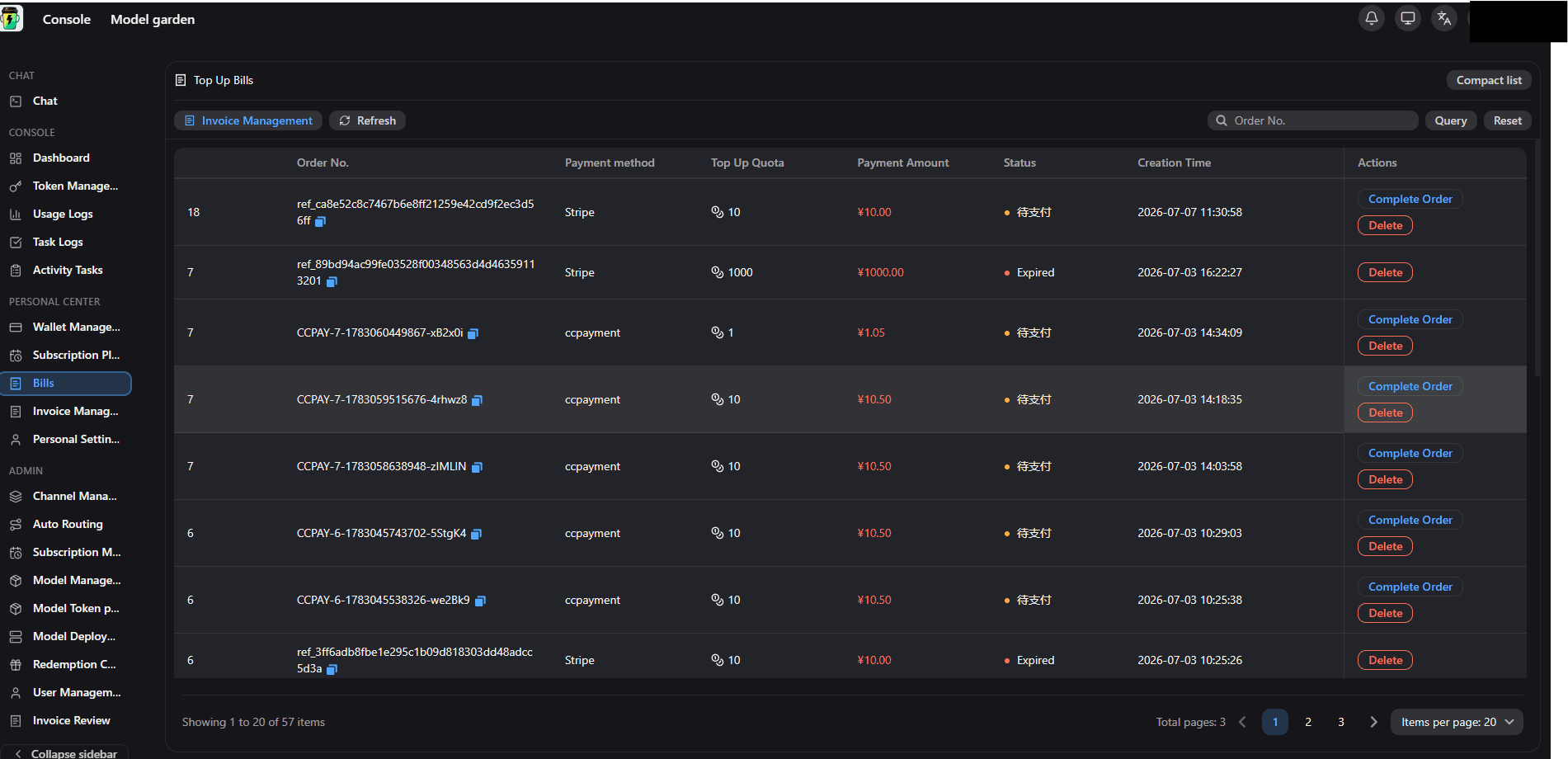 Billing history and invoice download