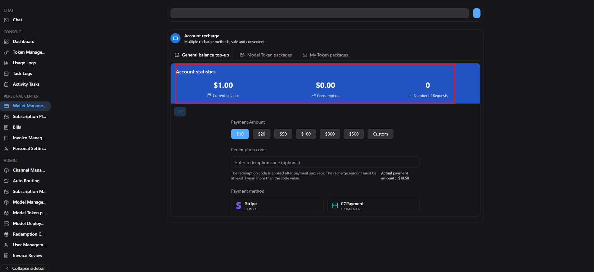 Credits balance