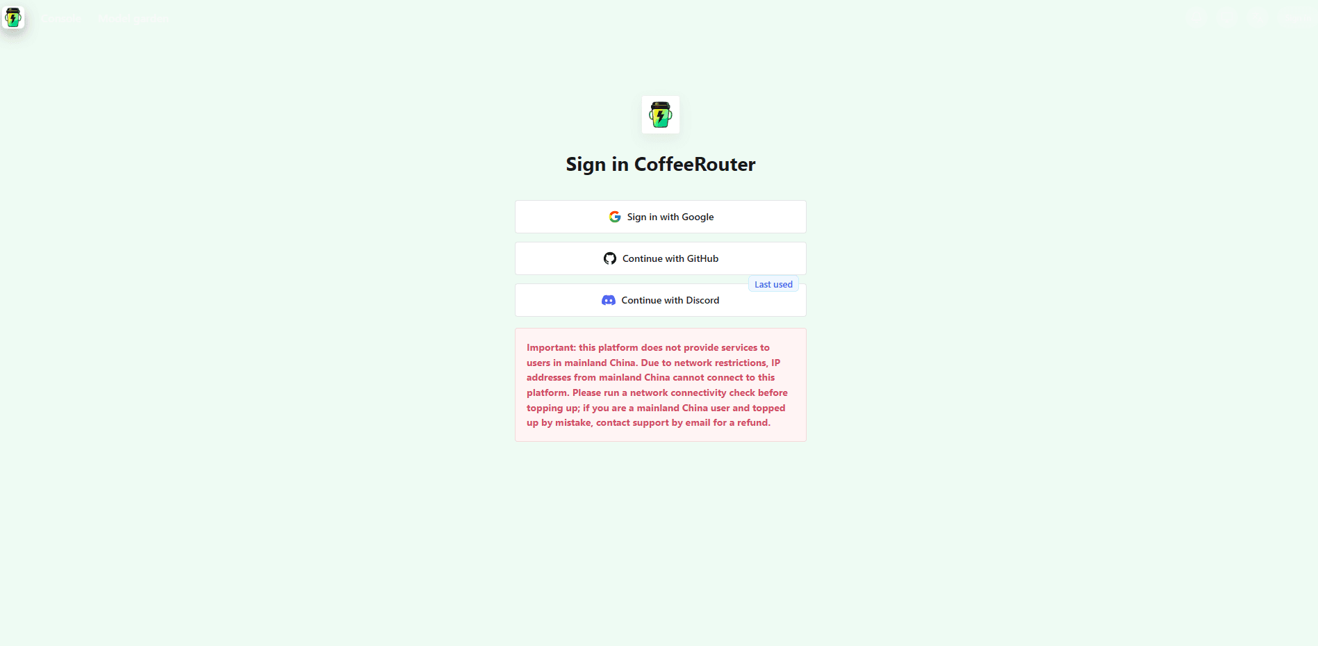 Login page