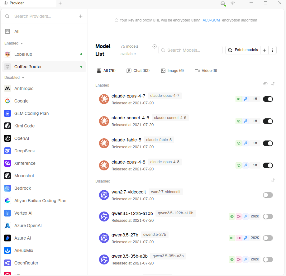 Enable the CoffeeRouter models you want to use